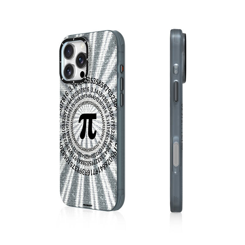 [RNZ-TA110279] Apple iPhone 16 Pro Uyumlu Kılıf M-safe Şarj Özellikli Youngkit Mathematical Serisi Kapak (Gri)