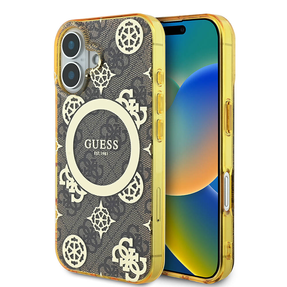 Apple iPhone 16 Plus Uyumlu Kılıf Guess Orjinal Lisanslı M-safe Şarj Özellikli 4G Desenli IML Yazı Logolu Peony Kapak