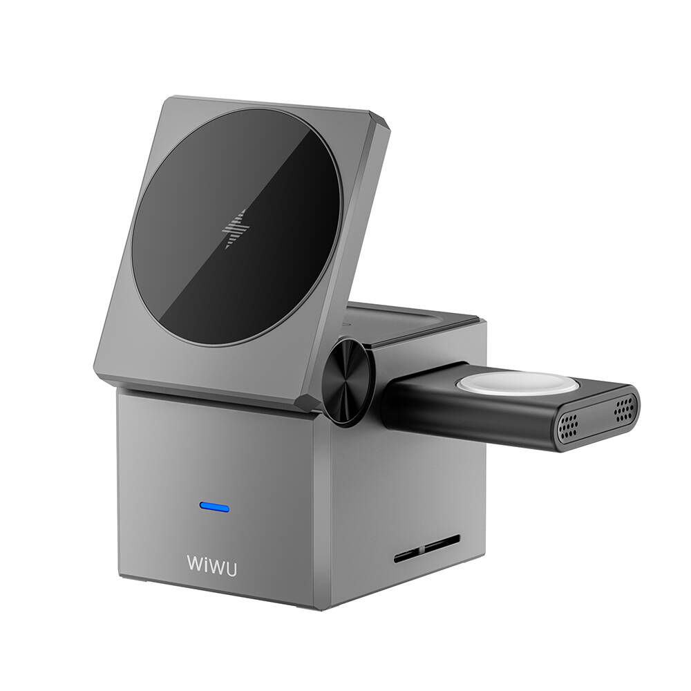[RNZ-TA110328] Wiwu Wi-W030 Small Square Küp Tasarımlı Telefon & Akıllı Saat & Kulaklık İçin 15W 3in1 Kablosuz Şarj Standı