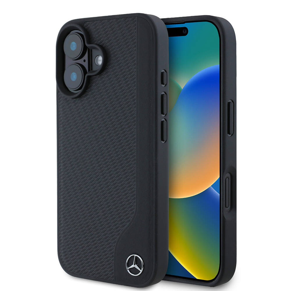 Apple iPhone 16 Uyumlu Kılıf Mercedes Benz Orjinal Lisanslı M-safe Şarj Özellikli 3D Metal Logolu Wood Imitation Deri Kapak