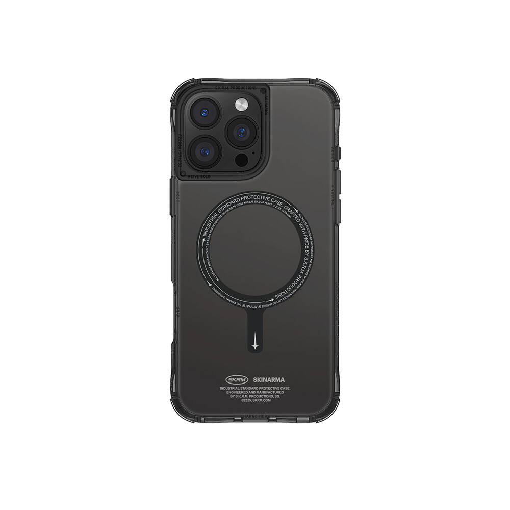 [RNZ-TA110576] Apple iPhone 16 Pro Max Uyumlu Kılıf M-safe Şarj Özellikli Şeffaf Airbag Tasarımlı Skinarma Saido Kapak (Siyah)