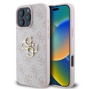 Apple iPhone 16 Pro Uyumlu Kılıf Guess Orjinal Lisanslı PU Deri 4G Desenli Metal Büyük 4G ve Yazı Logolu Kapak