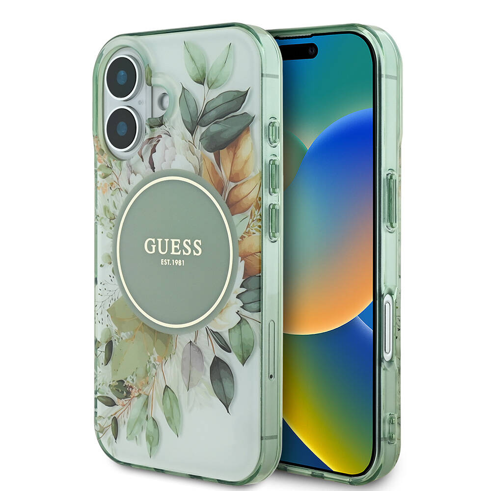 Apple iPhone 16 Uyumlu Kılıf Guess Orjinal Lisanslı M-safe Şarj Özellikli IML Baskılı Yazı Logolu Flower Tonal Circle Kapak