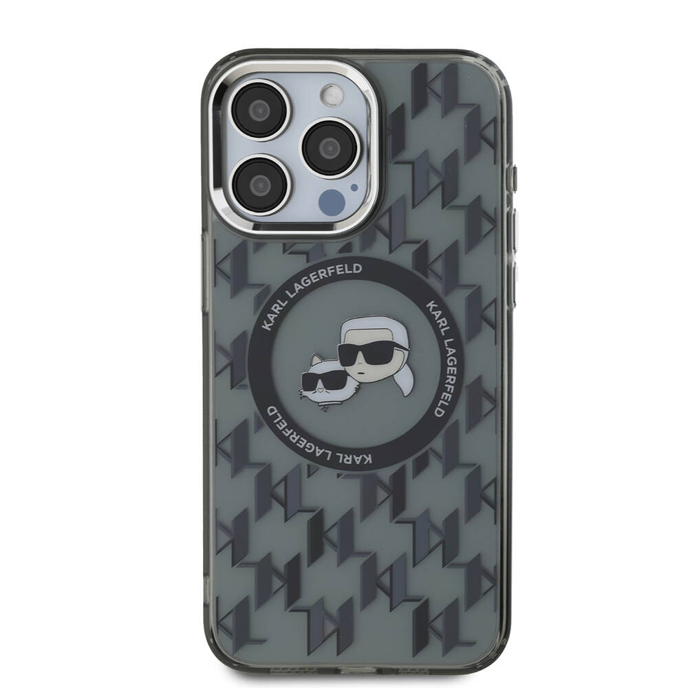 Apple iPhone 16 Pro Max Uyumlu Kılıf Karl Lagerfeld Orjinal Lisanslı M-safe Şarj Özellikli IML Baskılı Metal Monogram KC Heads Kapak