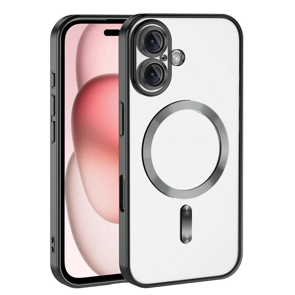 [RNZ-TA109775] Apple iPhone 16 Plus Uyumlu Kılıf Kamera Korumalı M-safe Wireless Şarj Özellikli Zore Demre Kapak (Siyah)