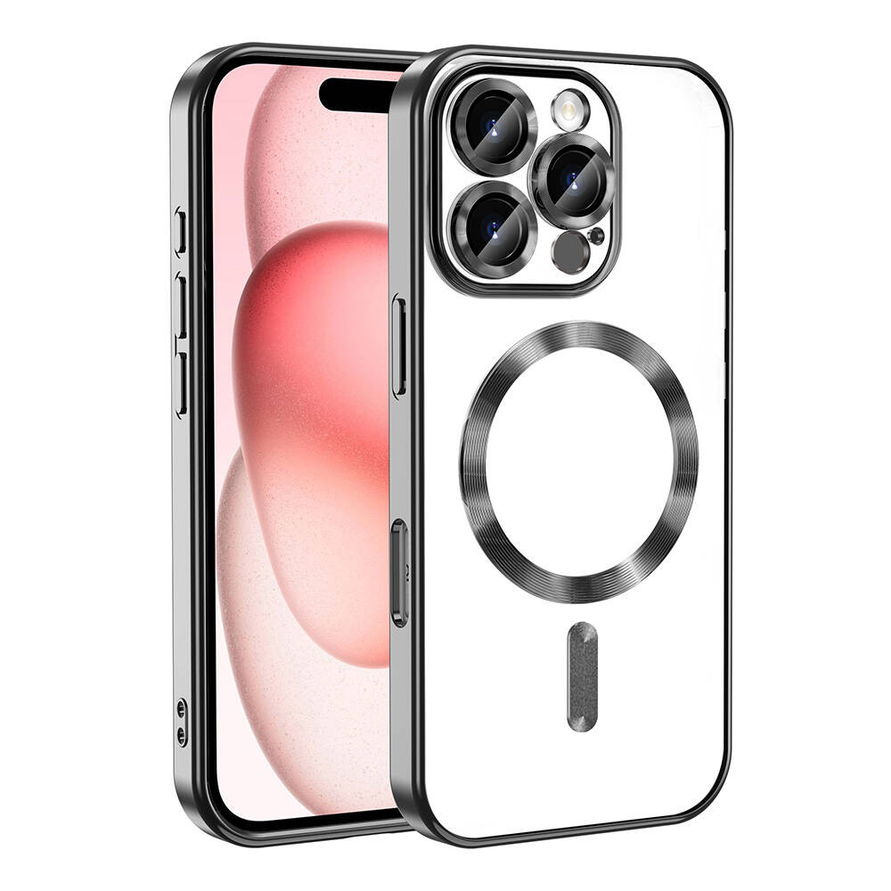 [RNZ-TA109798] Apple iPhone 16 Pro Max Uyumlu Kılıf Kamera Korumalı M-safe Wireless Şarj Özellikli Zore Demre Kapak (Siyah)