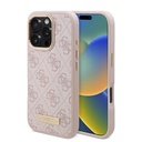 Apple iPhone 16 Pro Uyumlu Kılıf Guess Orjinal Lisanslı M-safe Şarj Özellikli 4G Desenli PU Metal Plaka Klasik Logolu Kapak