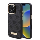 Apple iPhone 16 Pro Uyumlu Kılıf Guess Orjinal Lisanslı M-safe Şarj Özellikli 4G Desenli PU Metal Plaka Klasik Logolu Kapak