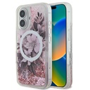 Apple iPhone 16 Uyumlu Kılıf Guess Orjinal Lisanslı M-safe Şarj Özellikli Sıvılı Simli Çiçek Desenli Kapak