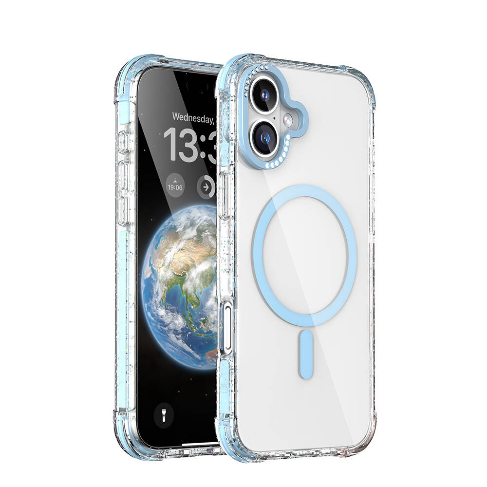 Apple iPhone 16 Uyumlu Kılıf M-safe Şarj Özellikli Taşlı ve Simli Tasarım Mutural Blink Kapak