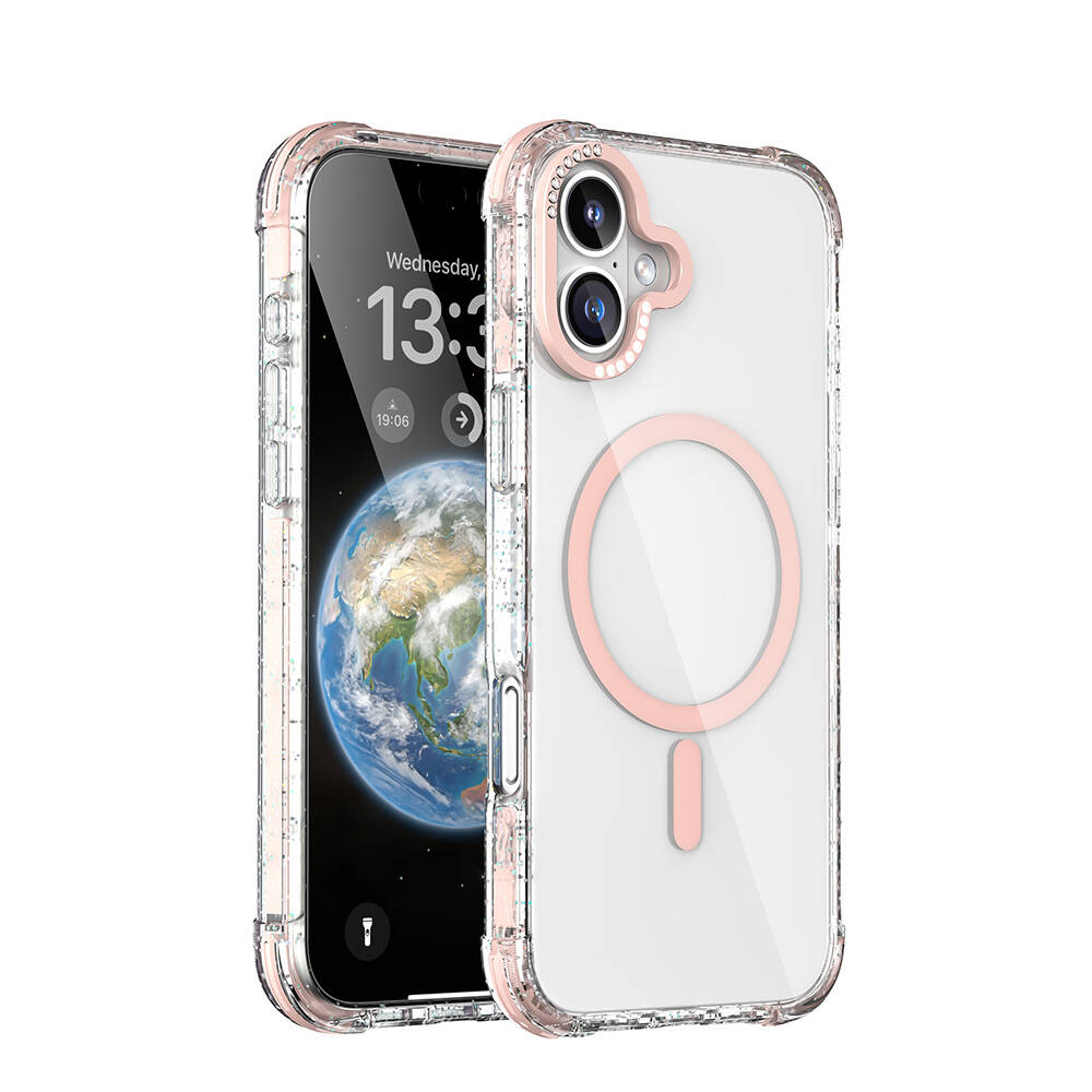 Apple iPhone 16 Uyumlu Kılıf M-safe Şarj Özellikli Taşlı ve Simli Tasarım Mutural Blink Kapak