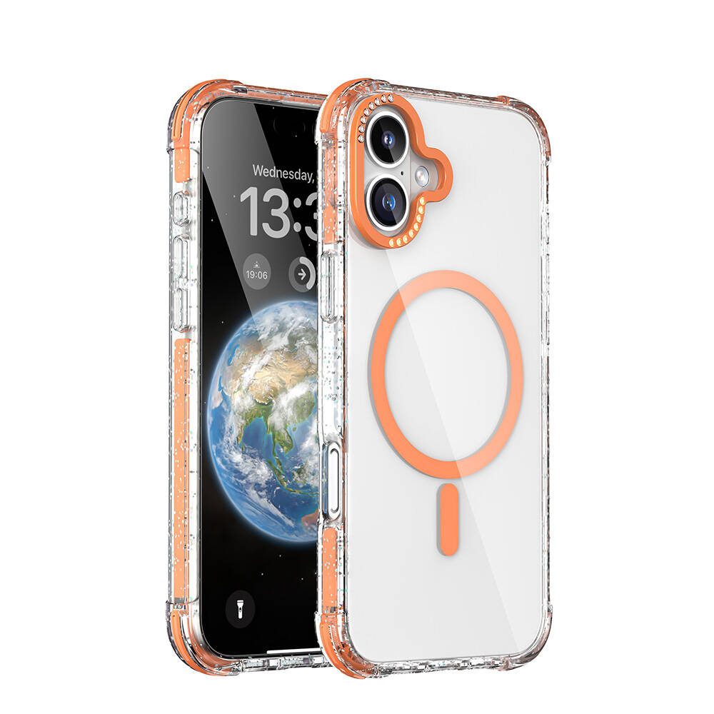 Apple iPhone 16 Uyumlu Kılıf M-safe Şarj Özellikli Taşlı ve Simli Tasarım Mutural Blink Kapak