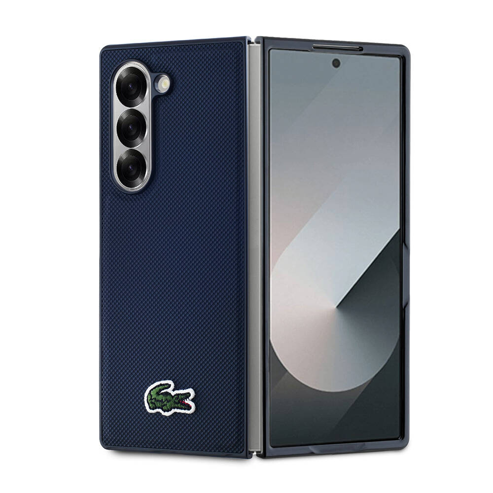 Samsung Galaxy Z Fold 6 Uyumlu Kılıf Lacoste Orjinal Lisanslı M-safe Şarj Özellikli Pike Desenli Arka Yüzey İkonik Timsah Dokuma Logolu Kapak