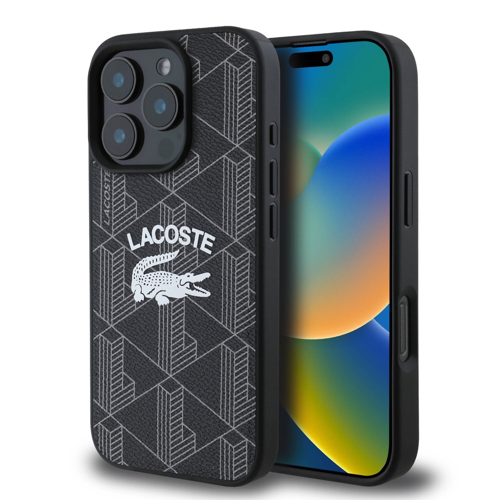 [RNZ-TA110048] Apple iPhone 16 Pro Uyumlu Kılıf Lacoste Orjinal Lisanslı M-safe Şarj Özellikli Mono Vintage Logo Kapak (Siyah)