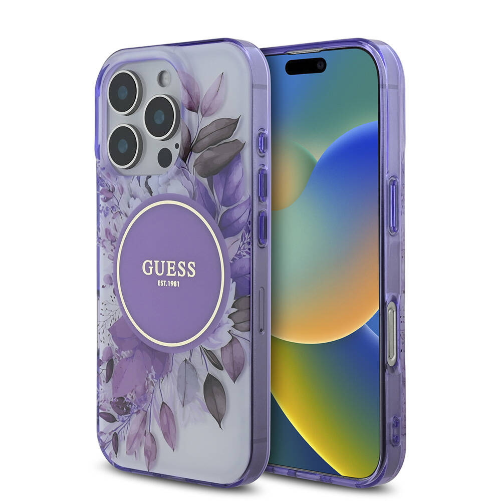 Apple iPhone 16 Pro Max Uyumlu Kılıf Guess Orjinal Lisanslı M-safe Şarj Özellikli Flower Tonal Circle Kapak