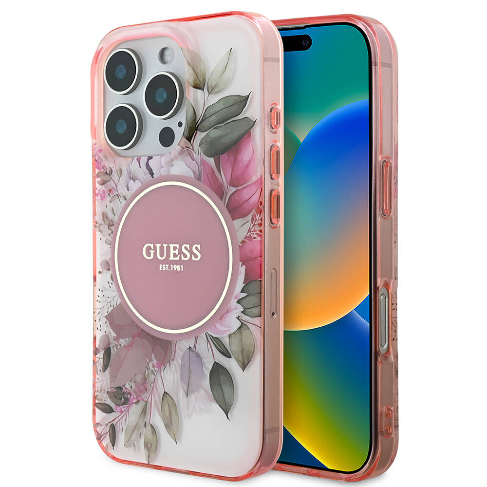 Apple iPhone 16 Pro Max Uyumlu Kılıf Guess Orjinal Lisanslı M-safe Şarj Özellikli Flower Tonal Circle Kapak