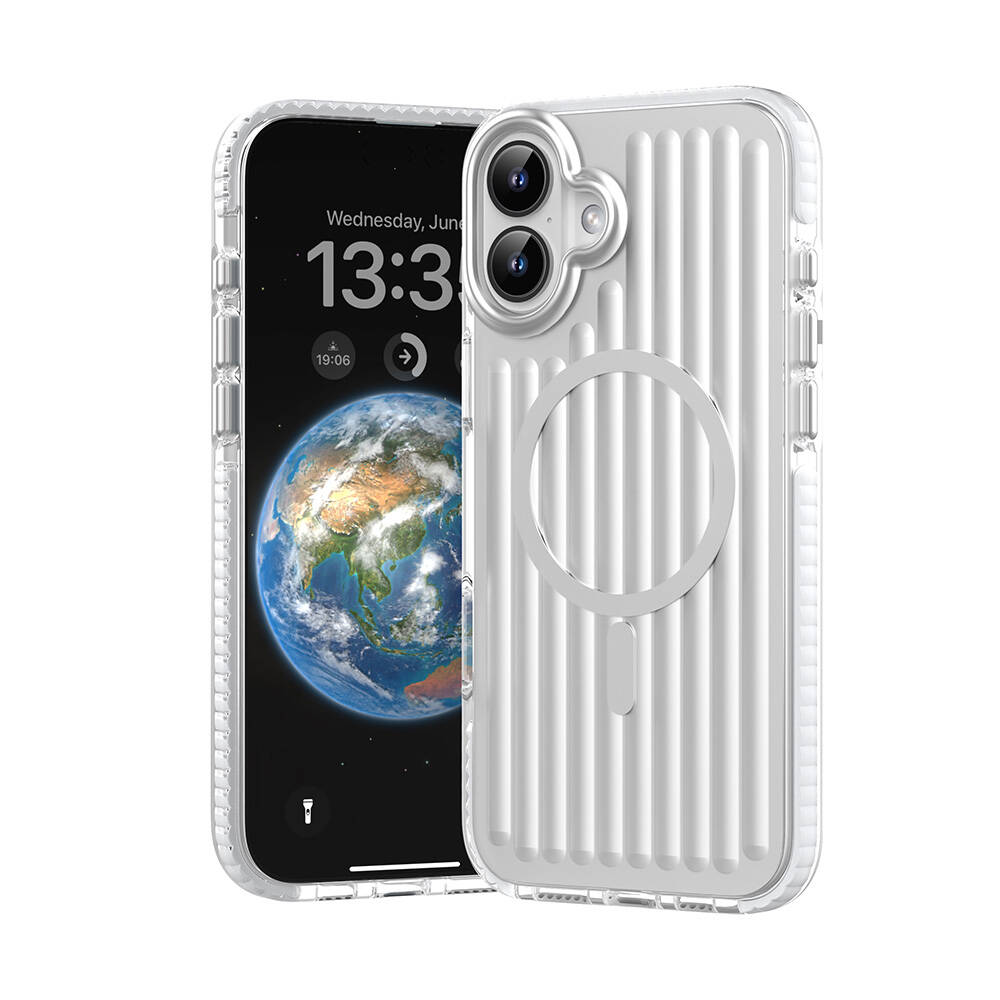 Apple iPhone 16 Uyumlu Kılıf M-safe Şarj Özellikli Oyuklu Tasarım Mutural Bumpy Clear Kapak