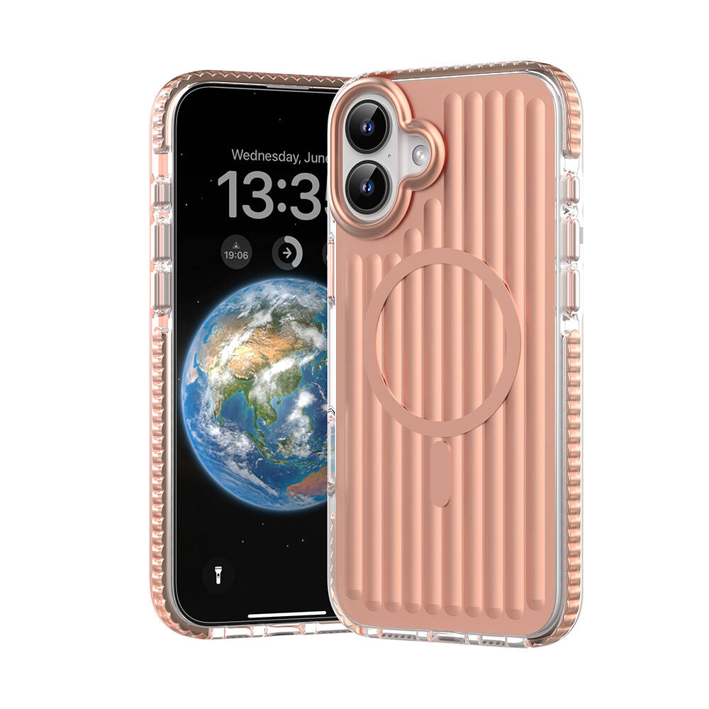 Apple iPhone 16 Uyumlu Kılıf M-safe Şarj Özellikli Oyuklu Tasarım Mutural Bumpy Clear Kapak