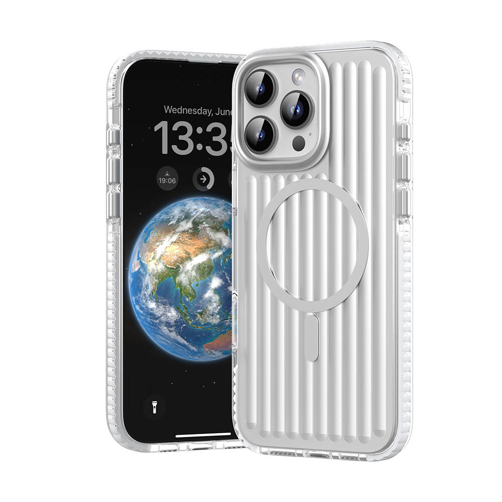 Apple iPhone 16 Pro Max Uyumlu Kılıf M-safe Şarj Özellikli Oyuklu Tasarım Mutural Bumpy Clear Kapak