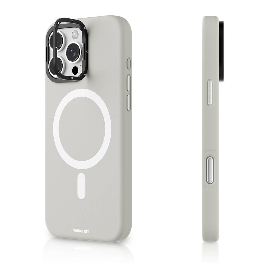 Apple iPhone 16 Pro Uyumlu Kılıf M-safe Şarj Özellikli Kamera Standlı Youngkit Bitty Cream Kapak