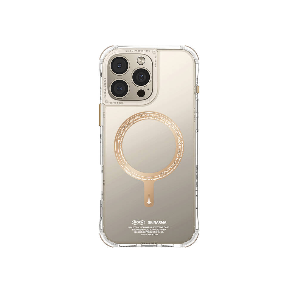 [RNZ-TA110669] Apple iPhone 16 Pro Max Uyumlu Kılıf M-safe Şarj Özellikli Airbagli Şeffaf SkinArma Saido Prime Kapak (Gold)