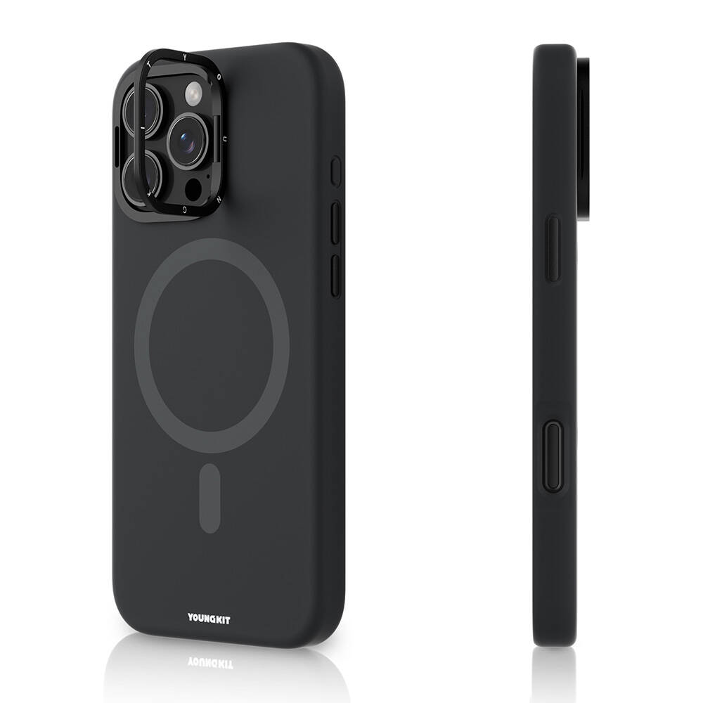 [RNZ-TA110419] Apple iPhone 16 Pro Max Uyumlu Kılıf M-safe Şarj Özellikli Kamera Standlı Youngkit Bitty Cream Kapak (Siyah)