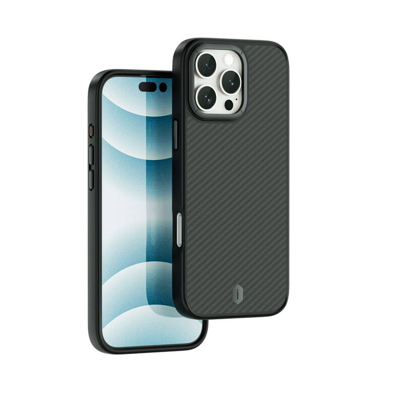 [RNZ-TA110403] Apple iPhone 16 Pro Max Uyumlu Kılıf Wiwu DCC-205 M-safe Şarj Özellikli Aramid Fiber Tasarım Kevlar Kapak