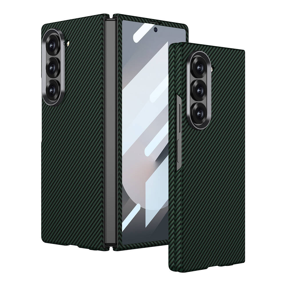 Samsung Galaxy Z Fold 6 Uyumlu Kılıf Kamera Korumalı Karbon Fiber Tasarımlı Arka Yüzey Zore Kıpta Karbon Kapak
