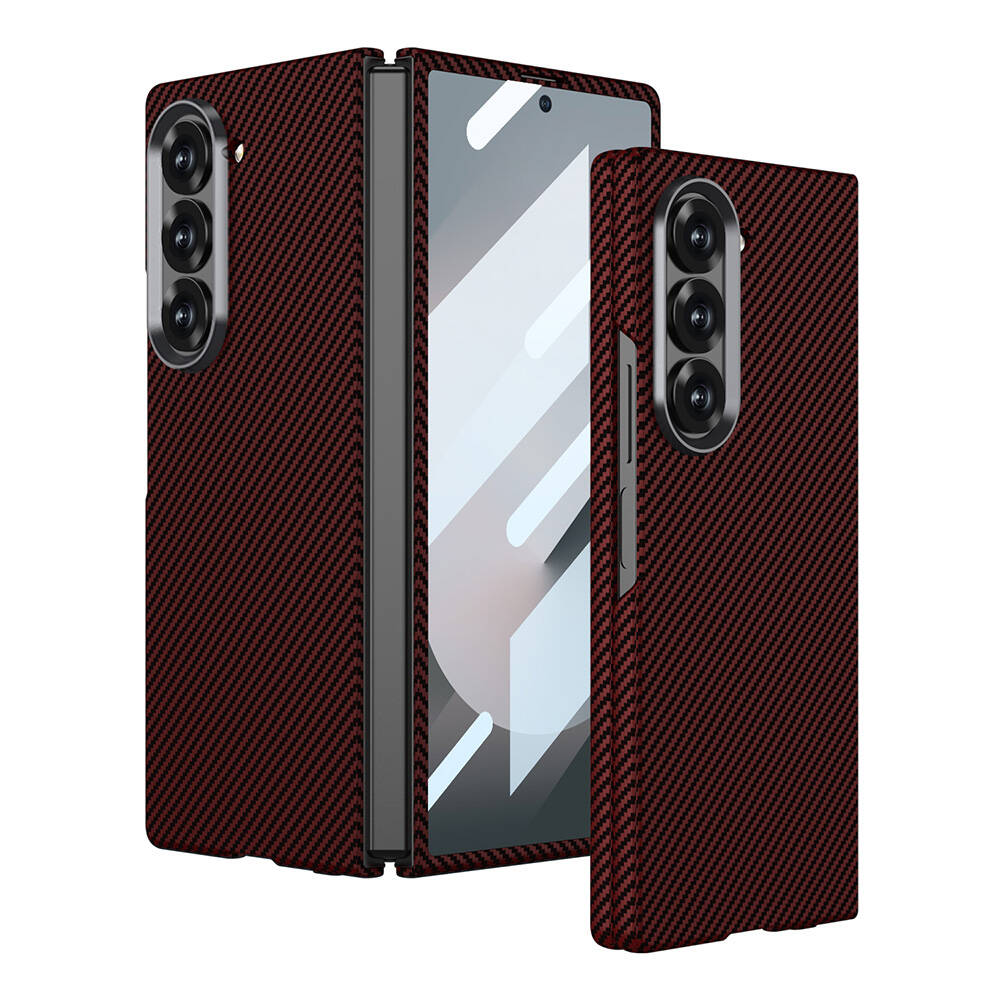 Samsung Galaxy Z Fold 6 Uyumlu Kılıf Kamera Korumalı Karbon Fiber Tasarımlı Arka Yüzey Zore Kıpta Karbon Kapak