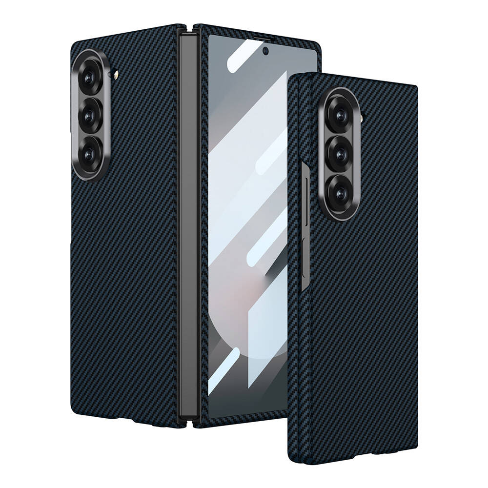 Samsung Galaxy Z Fold 6 Uyumlu Kılıf Kamera Korumalı Karbon Fiber Tasarımlı Arka Yüzey Zore Kıpta Karbon Kapak
