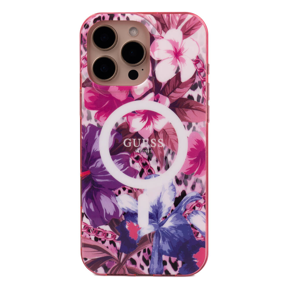 Apple iPhone 16 Pro Max Uyumlu Kılıf Guess Orjinal Lisanslı M-safe Şarj Özellikli IML Baskılı Jungle Ring Kapak