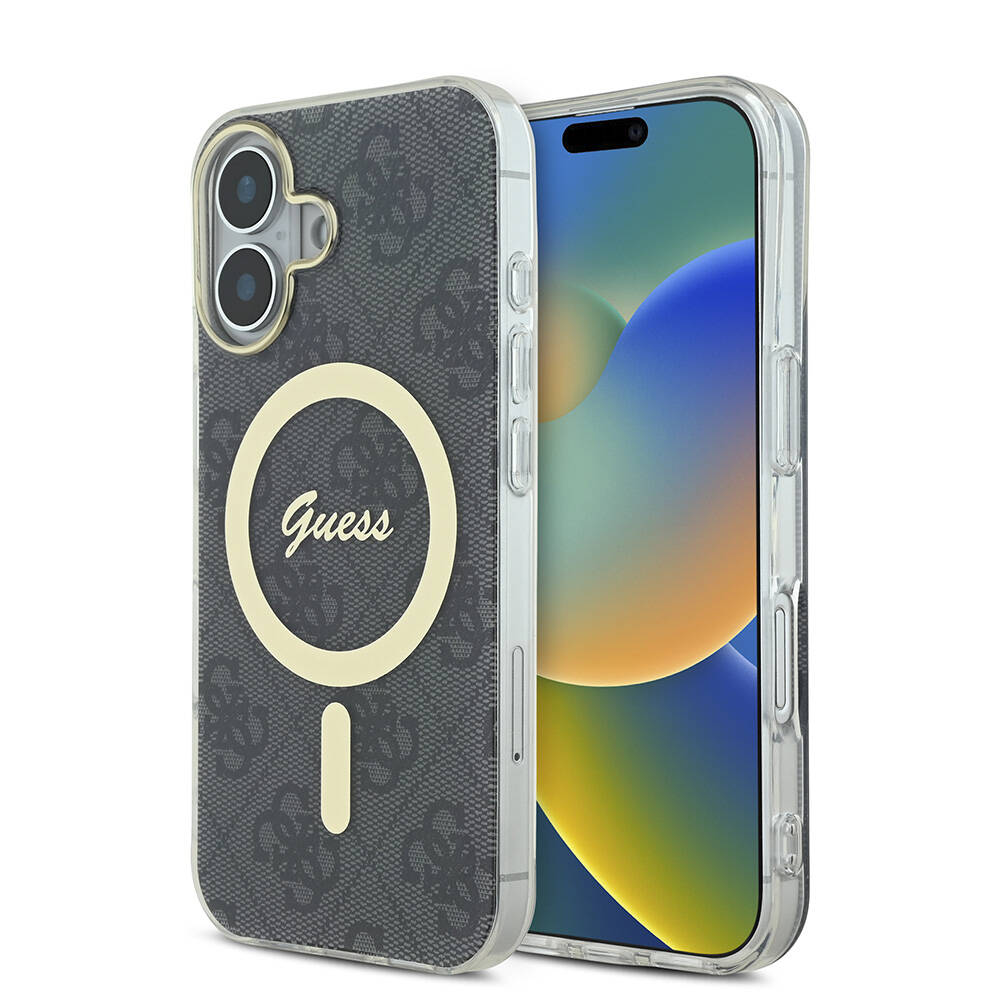 Apple iPhone 16 Plus Uyumlu Kılıf Guess Orjinal Lisanslı M-safe Şarj Özellikli Yazı Logolu 4G Desenli Kapak