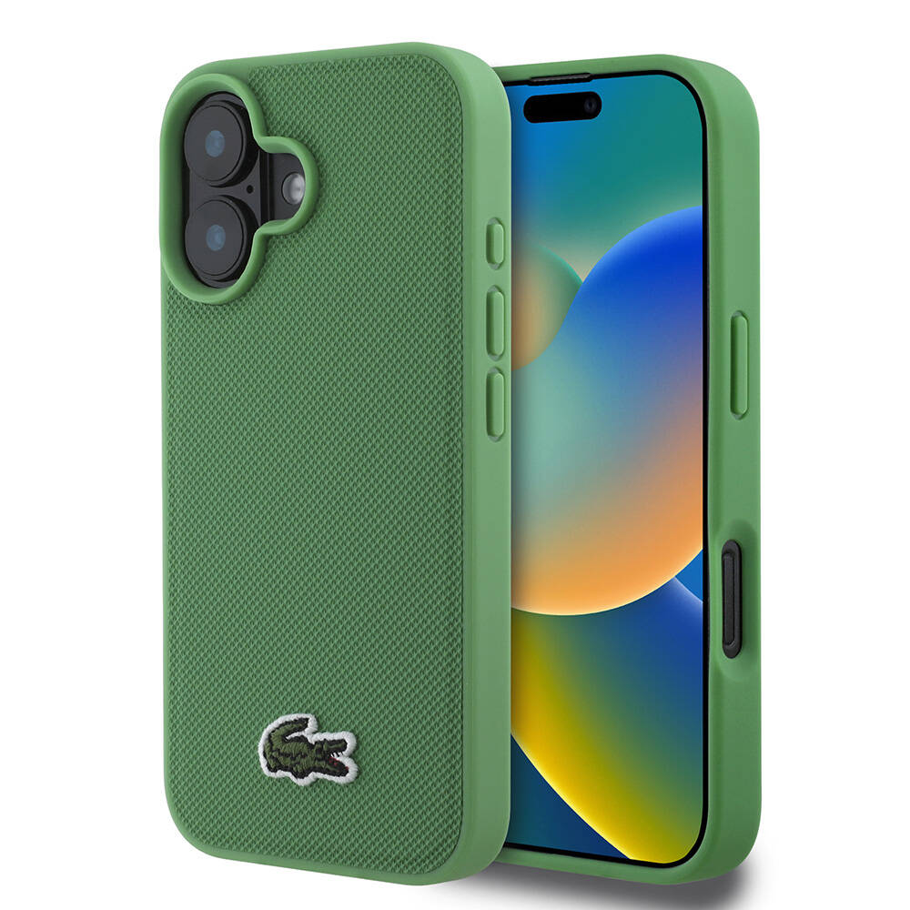 Apple iPhone 16 Uyumlu Kılıf Lacoste Orjinal Lisanslı PU Pike Desenli Arka Yüzey İkonik Timsah Dokuma Logolu Kapak