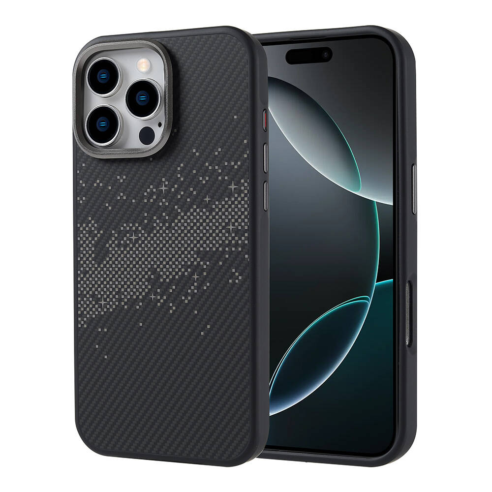[RNZ-TA110599] Apple iPhone 16 Pro Max Uyumlu Kılıf M-safe Şarj Özellikli Karbon Fiber Tasarımlı Zore Vave Kapak (Gri)