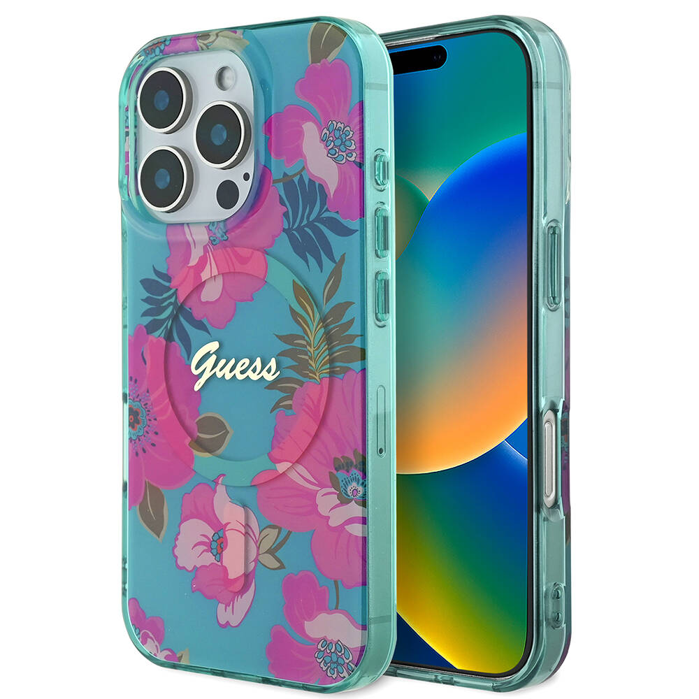 Apple iPhone 16 Pro Uyumlu Kılıf Guess Orjinal Lisanslı M-safe Şarj Özellikli Flower Tone On Tone Ring Kapak