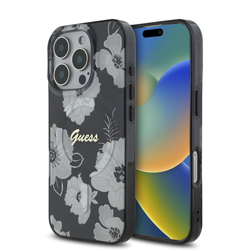 Apple iPhone 16 Pro Uyumlu Kılıf Guess Orjinal Lisanslı M-safe Şarj Özellikli Flower Tone On Tone Ring Kapak