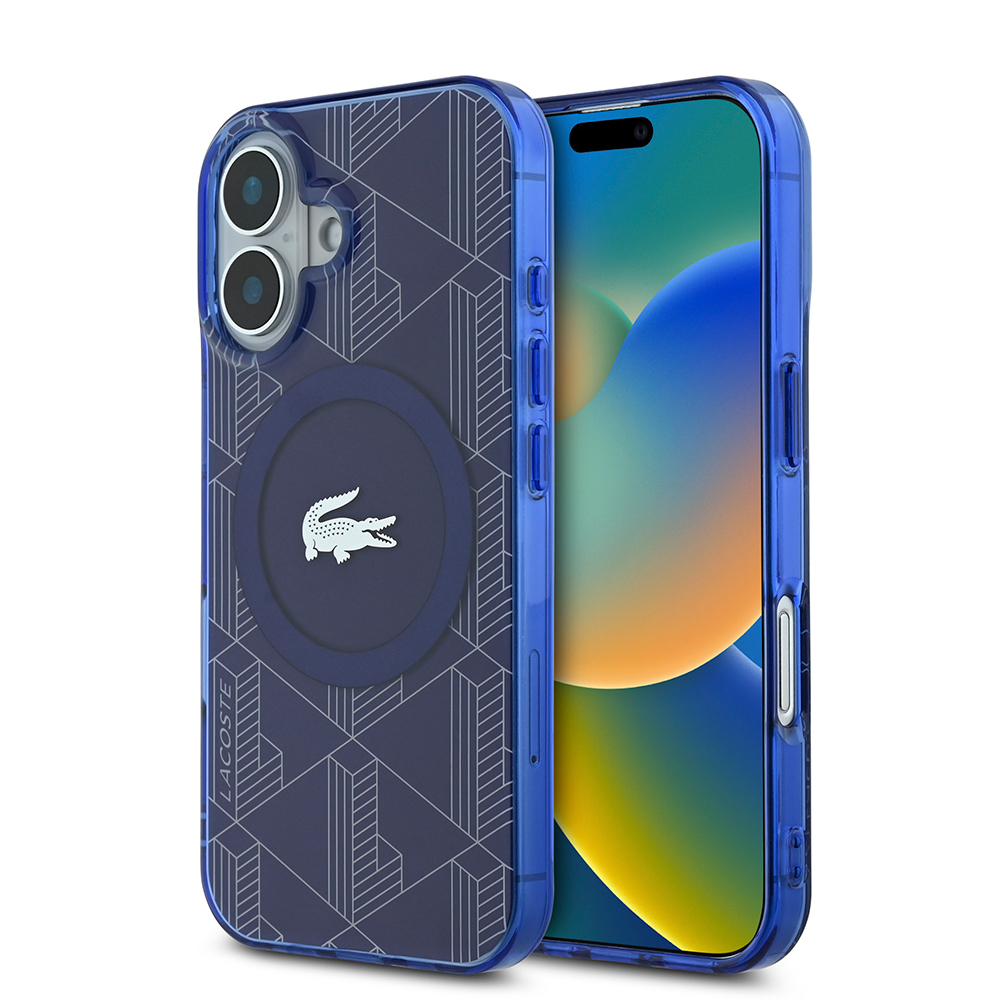 Apple iPhone 16 Uyumlu Kılıf Lacoste Orjinal Lisanslı M-safe Şarj Özellikli IML Baskılı Gümüş Timsah Logolu Monogram Kapak
