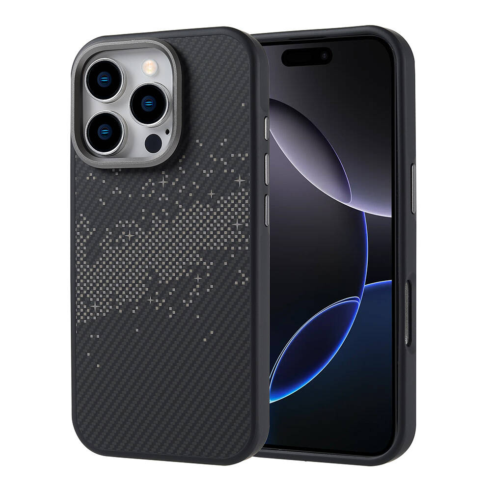 [RNZ-TA110598] Apple iPhone 16 Pro Uyumlu Kılıf M-safe Şarj Özellikli Karbon Fiber Tasarımlı Zore Vave Kapak (Gri)