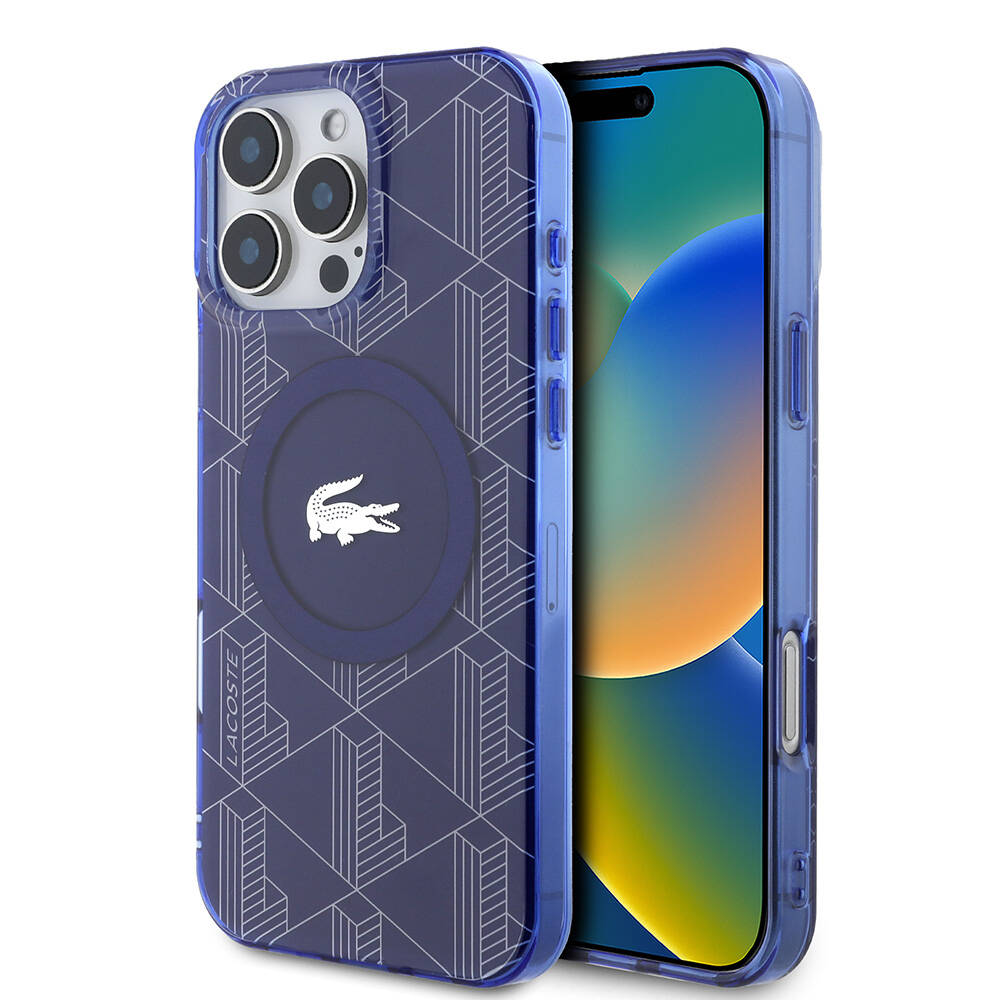 Apple iPhone 16 Pro Uyumlu Kılıf Lacoste Orjinal Lisanslı M-safe Şarj Özellikli IML Baskılı Gümüş Timsah Logolu Monogram Kapak