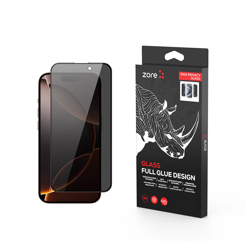 [RNZ-TA110583] Apple iPhone 16 Pro Uyumlu Zore Rika Premium Privacy Temperli Cam Ekran Koruyucu