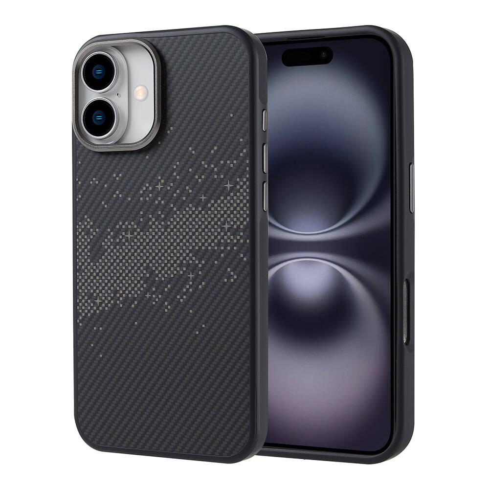 [RNZ-TA110595] Apple iPhone 16 Plus Uyumlu Kılıf M-safe Şarj Özellikli Karbon Fiber Tasarımlı Zore Vave Kapak (Gri)