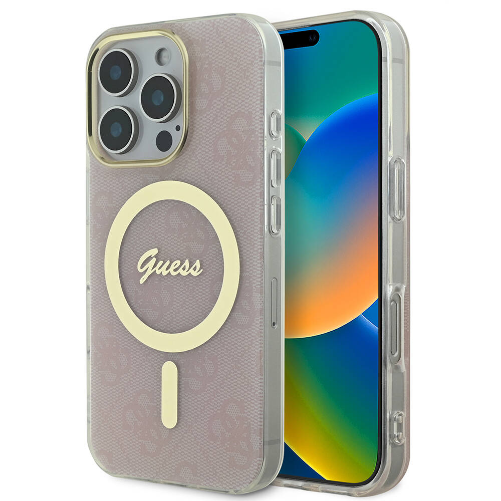 Apple iPhone 16 Pro Max Uyumlu Kılıf Guess Orjinal Lisanslı M-safe Şarj Özellikli Yazı Logolu 4G Desenli Kapak
