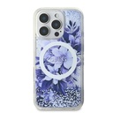 Apple iPhone 16 Pro Max Uyumlu Kılıf Guess Orjinal Lisanslı M-safe Şarj Özellikli Sıvılı Simli Çiçek Desenli Kapak