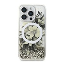 Apple iPhone 16 Pro Max Uyumlu Kılıf Guess Orjinal Lisanslı M-safe Şarj Özellikli Sıvılı Simli Çiçek Desenli Kapak