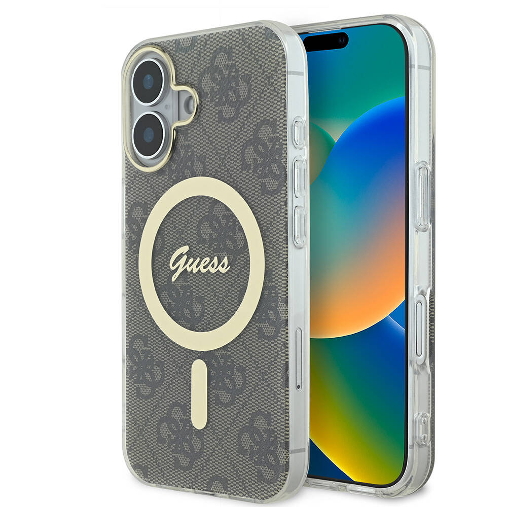 Apple iPhone 16 Uyumlu Kılıf Guess Orjinal Lisanslı M-safe Şarj Özellikli Yazı Logolu 4G Desenli Kapak