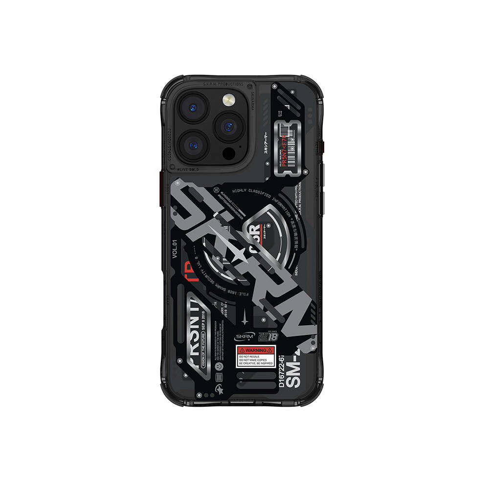 [RNZ-TA110664] Apple iPhone 16 Pro Max Uyumlu Kılıf M-safe Şarj Özellikli Katmanlı Makine Temalı SkinArma Ekho Kapak (Siyah)