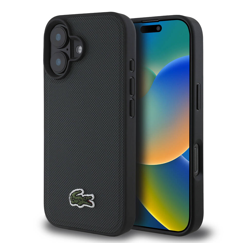 Apple iPhone 16 Plus Uyumlu Kılıf Lacoste Orjinal Lisanslı PU Pike Desenli Arka Yüzey İkonik Timsah Dokuma Logolu Kapak