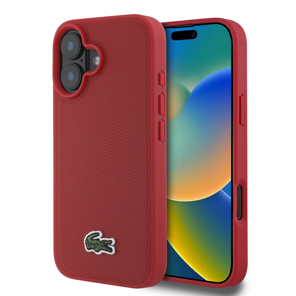 Apple iPhone 16 Plus Uyumlu Kılıf Lacoste Orjinal Lisanslı PU Pike Desenli Arka Yüzey İkonik Timsah Dokuma Logolu Kapak