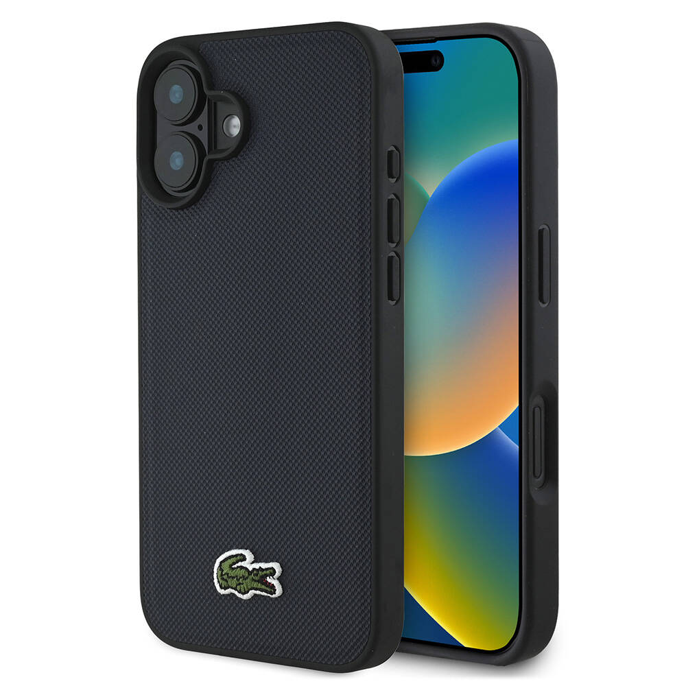 Apple iPhone 16 Plus Uyumlu Kılıf Lacoste Orjinal Lisanslı PU Pike Desenli Arka Yüzey İkonik Timsah Dokuma Logolu Kapak