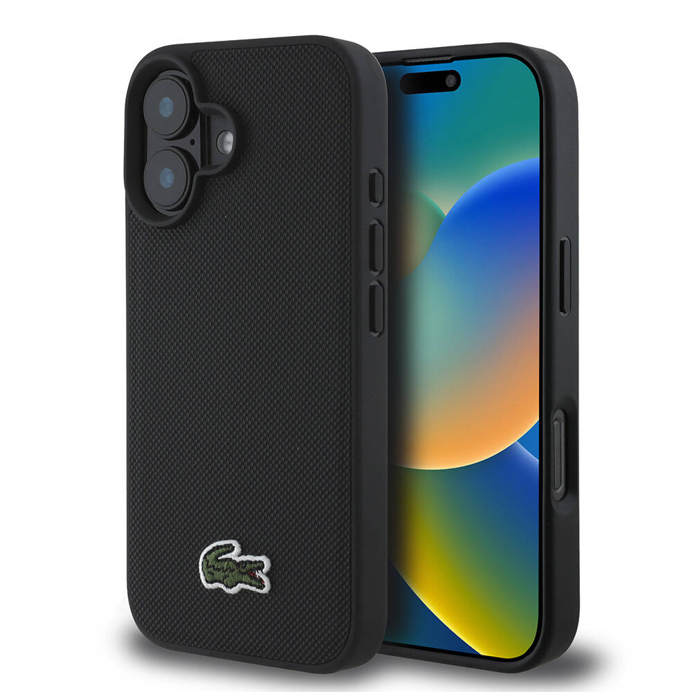 Apple iPhone 16 Plus Uyumlu Kılıf Lacoste Orjinal Lisanslı PU Pike Desenli Arka Yüzey İkonik Timsah Dokuma Logolu Kapak